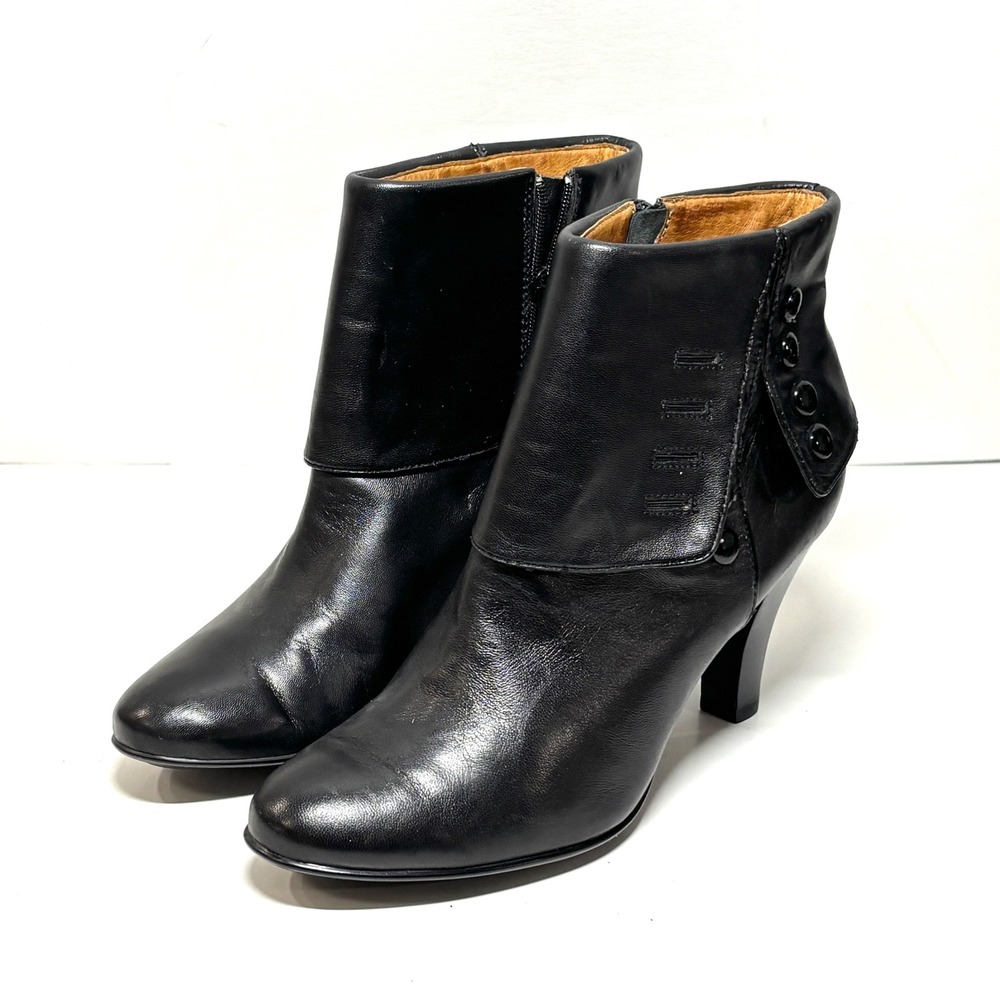 Sofft Ankle Boots Women 9M Black Leather Button Cuff Heeled Booties Victorian